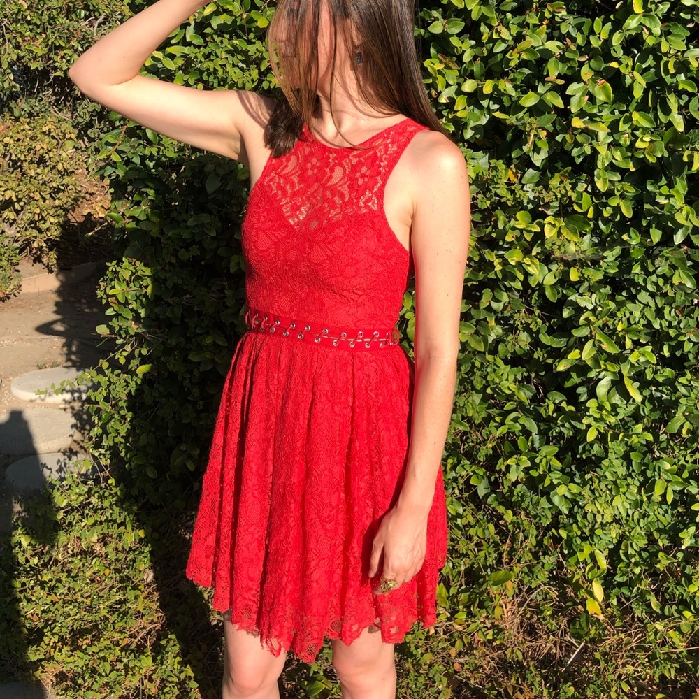 Stylestalker red lace cutout dress